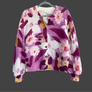 SEZANE Pink Cream & Yellow Floral Printed Mohair Wool Aèlie Cardigan Sweater